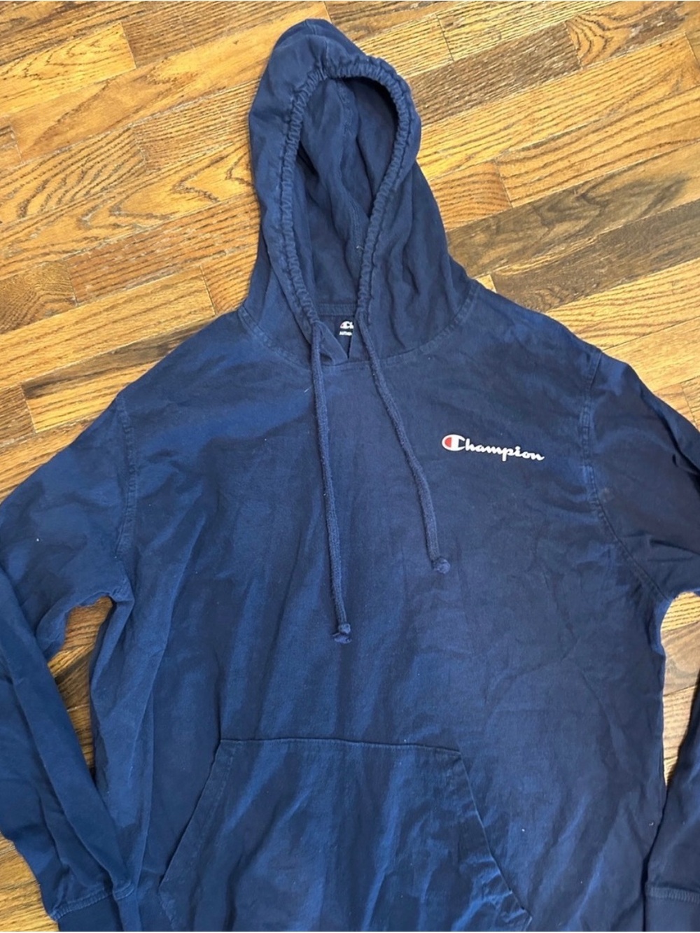 Champion Navy Blue Pullover Hoodie with Script Logo